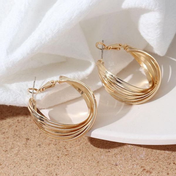 

hoop & huggie 2021 fashion punk wind earrings retro temperament ear cross multilayer metal texture hoops, Golden;silver