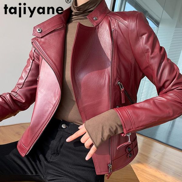 

women's leather & faux spring winter real genuine jacket women clothes 2021 moto biker fit 100% sheepskin coat korean elegant female co, Black
