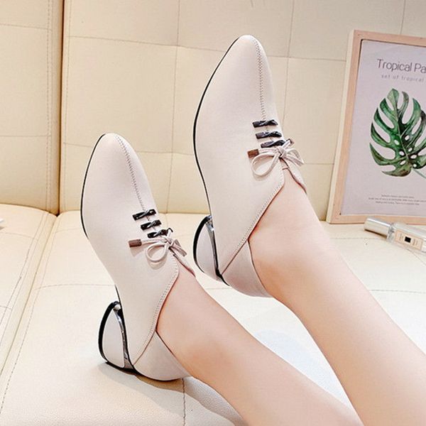 

women slippers leather shoes microfibre mid-heel casual korean-style heel slide on footware for lady in black beige office ib4p