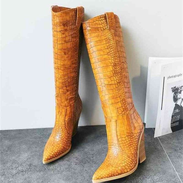 

boots small big size 33 42 to 46 trendy womens knee high cowboy pointed chunky heel designer shoes, Black