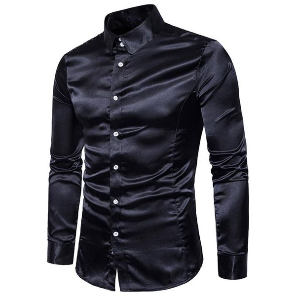 

men's casual shirts men shirt fashion glossy long-sleeved lapel daily comfy simple ropa hombre in stock, White;black