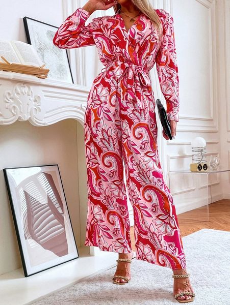 

floral print belted wide leg jumpsuit 311g#, White