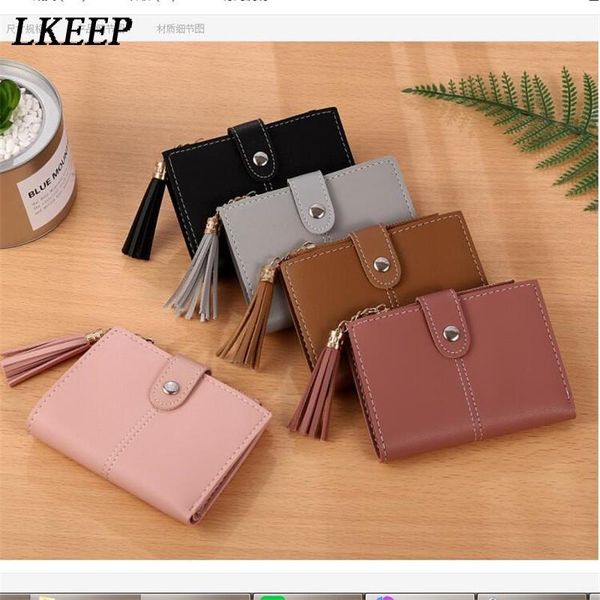 

coin purses women casual short ladies small purse tassel pendant 2 fold wallet card bag portable for girls, Red;black
