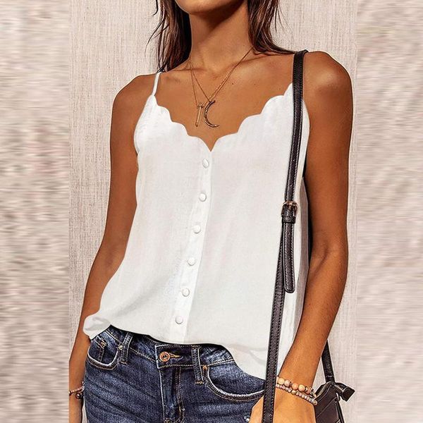 

women's tanks & camis women solid vest v neck buttons tank female summer strap basic sleeveless chiffon camisole #py, White