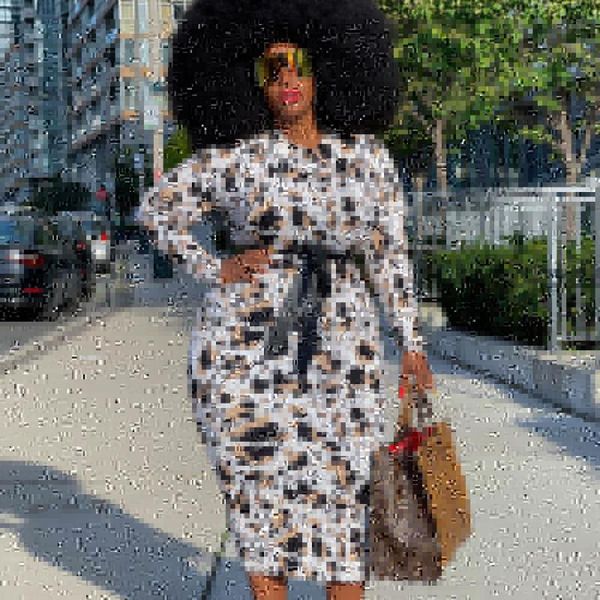 

plus size dresses womens dress 2021 autumn winter fashion casual printing belt round neck long sleeve western style women, Black