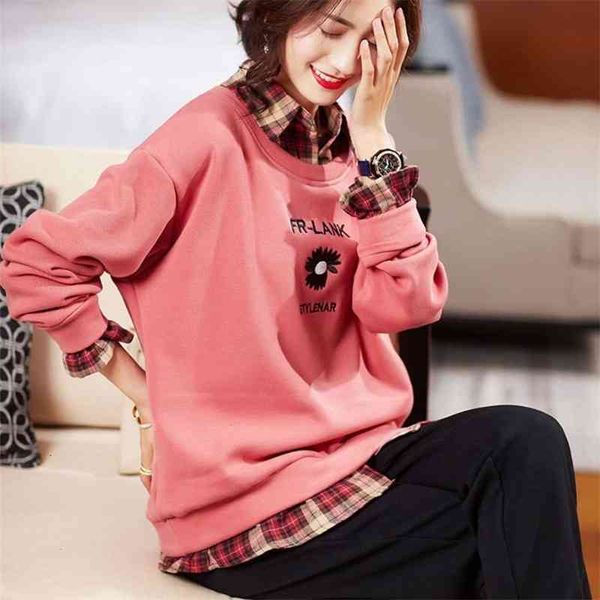

jackets coats women's shirt long sleeve loose medium length autumn and winter plush thickened embroidered fake two piece sweater fashio, Black;brown