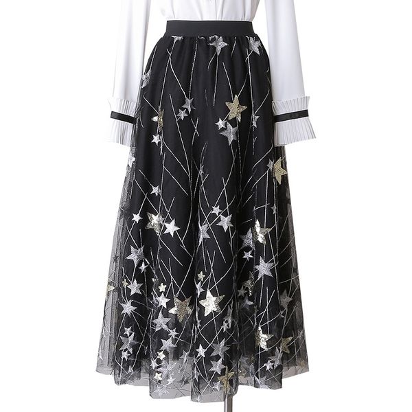 

casual dresses spring lane fashion elastic waist embroidered mesh crochet casual party aline women's skirts elegant lady clothes 0jr0, Black;gray