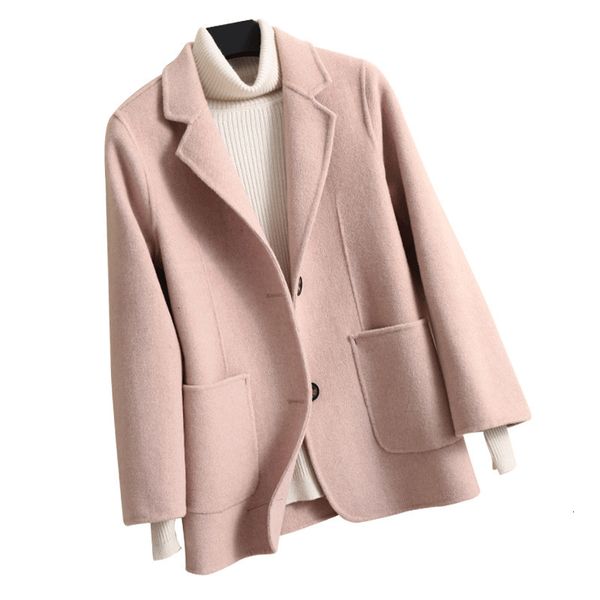

women's trench coats 100% pure wool en coat women 2021 autumn small suit overcoat woman show high and thin slim cashmere two-sided, Tan;black