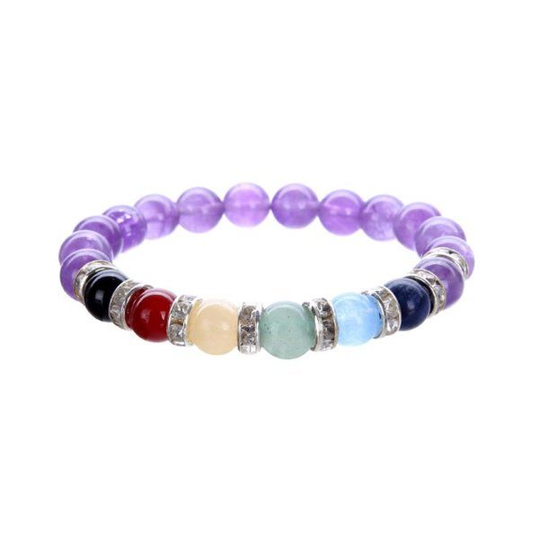 

natural colorful chakra beaded stretch thread bracelet beaded, strands, Black