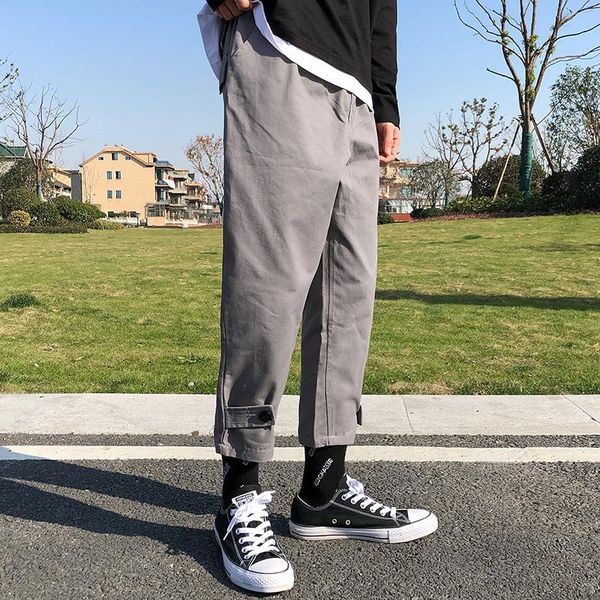 

mens spring and autumn youth solid color harem pants fashion loose large size nine points casual gray black