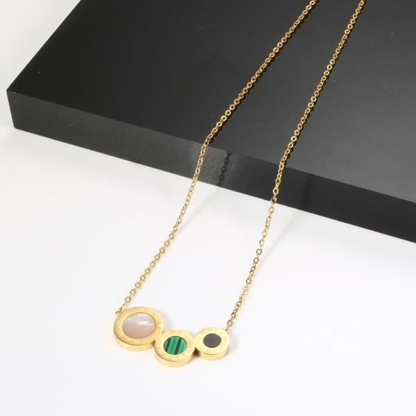 

chains fashion simple malachite pendant necklace stainless steel gold color roman pattern for women jewelry gift, Silver