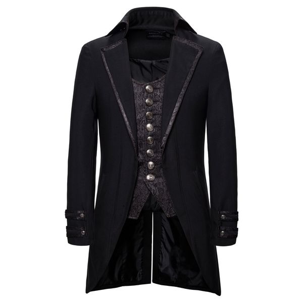 Retro TailCoat homens terno jaqueta jaqueta falsa dois pedaços gótico steampunk casaco homens smoking victorian cosplay homens uniformes 2xl 210524