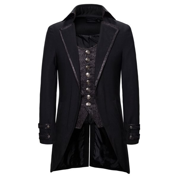 

retro tailcoat men suit jacket lapel fake two pieces gothic steampunk coat men tuxedo victorian cosplay mens swallow uniform 2xl 210524, Black;brown