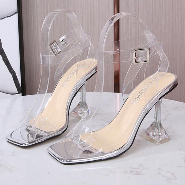 

sandals open-toe high-heeled female fairy style thin women shoes 2021 european summer square toe, Black
