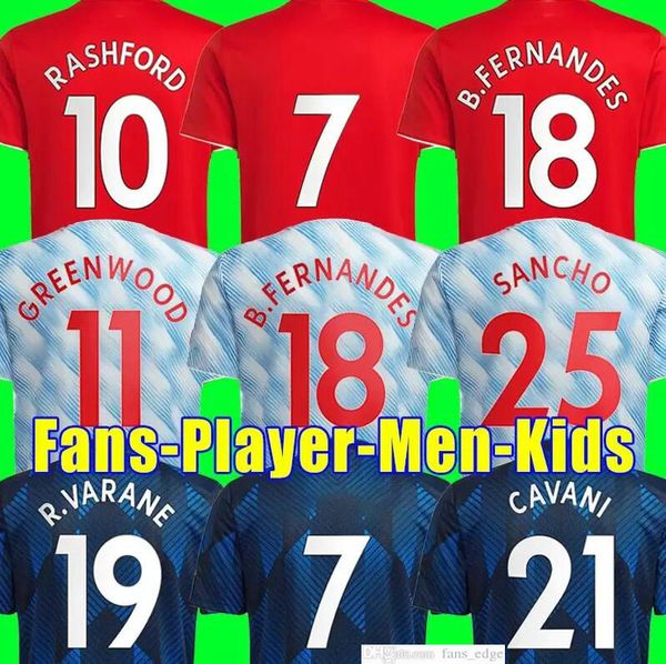 

2021 2022 player fans sancho soccer jerseys pogba varane b.fernandes rashford cavani bruno fernandes fred custom 21 22 home away men woman k, Black;yellow