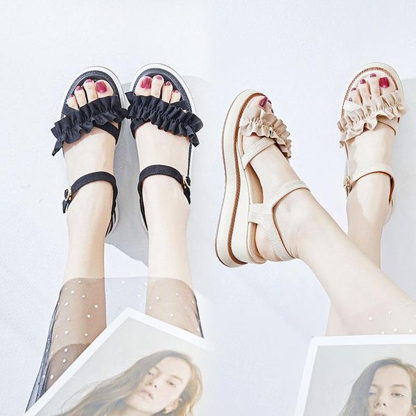 

sandals, women's platform, summer 2021 fashion versatile high heels, flat and inline heighteners sandals, Black