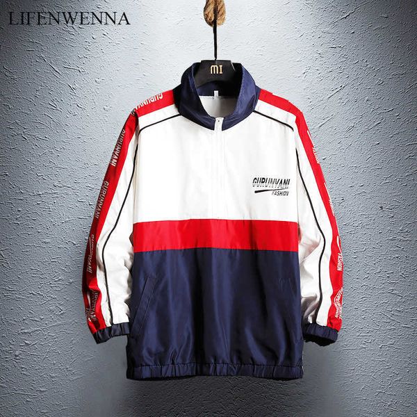 

stand collar jackets men patchwork color block pullover jacket fashion tracksuit casual coat men hip hop streetwear 5xl 210528, Black;brown