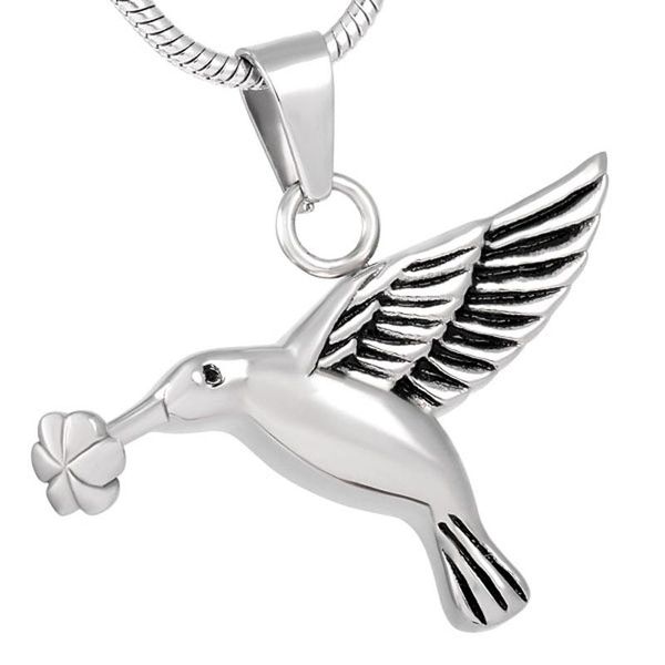 

pendant necklaces xwj8283 flower hummingbird stainless steel cremation necklace jewelry memorial urn for pet ashes locket keepsake, Silver