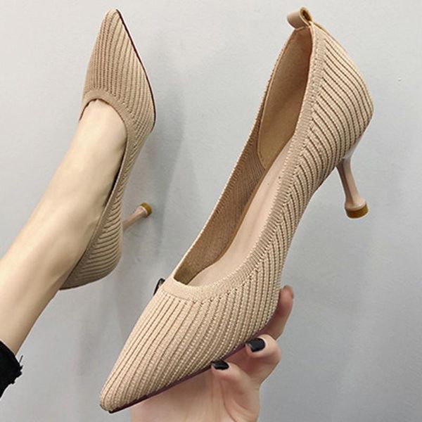 

women's fashion pointed stretch breathable single shoes high heels women summer causal comfy thin heel #sn sandals, Black