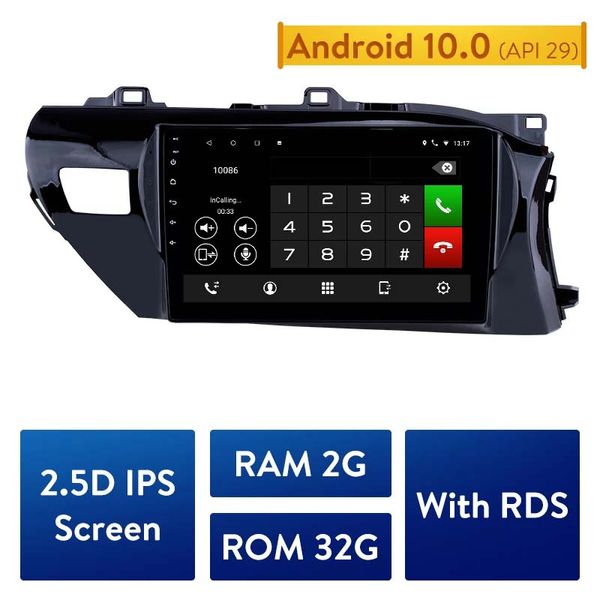 Car dvd Radio GPS Navi Stereo Lettore Multimediale Android 10.0 2 GB di RAM 32 GB ROM Per Toyota Hilux Guida A Destra 2016-2018