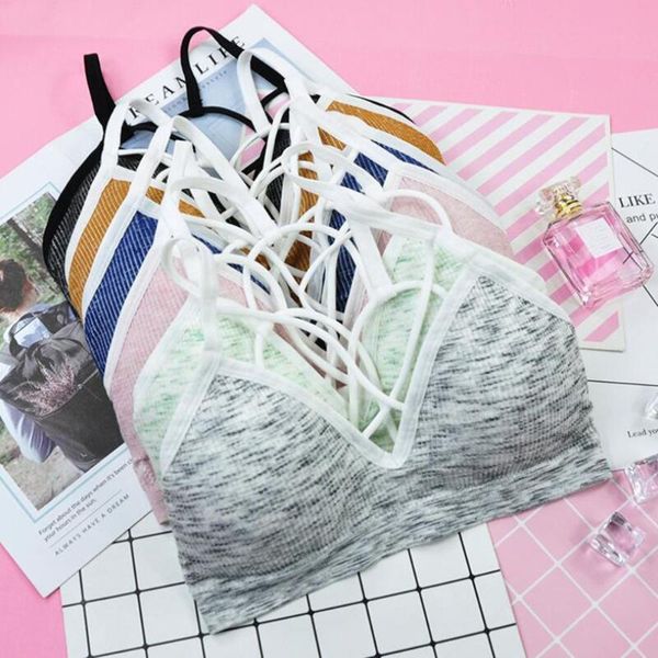 

yoga breathable sports bra thin shoulder strap padded sport shirt women shockproof running jogging push up bras girl vest outfit