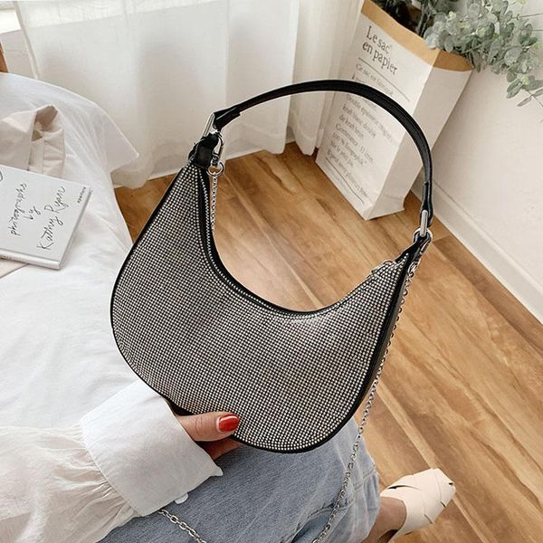 

diamond design half moon armpit shoulder bags for women 2021 luxury pu leather designer handbag female travel crossbody bag
