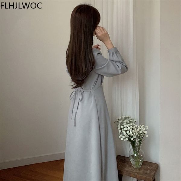 

2021 spring fenimine vestidos women fashion korea chic japan style v neck single breasted button elegant long shirt dress, Black;gray