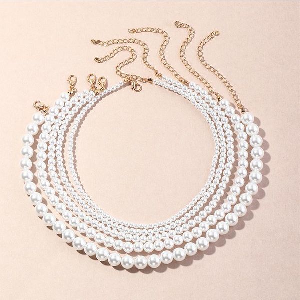 

chains koj vintage artificial pearl choker necklaces chain goth collar for women fashion 4/5/6/8/10mm bead party wedding jewelry gifts, Silver