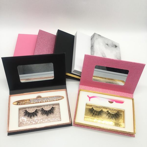 2022 Neuankömmling 3D Fluffy Dramatic Mink Wimpernboxen mit Applikatoren und Flüssig-Eyeliner-Klebestift