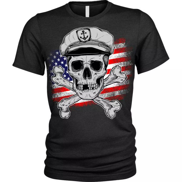 

captain t-shirt skull us navy ship boat warm american pirate, White;black