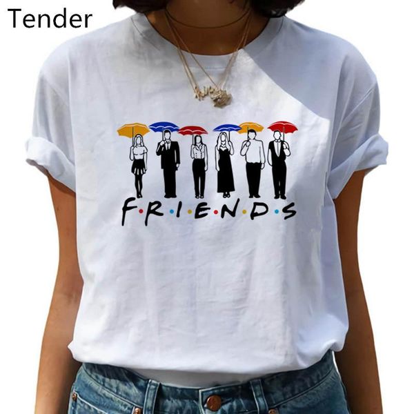 

women's t-shirt 2021 friends tv shows harajuku t shirts women funny cartoon t-shirts 90s tshirt fashion graphic tees female, White