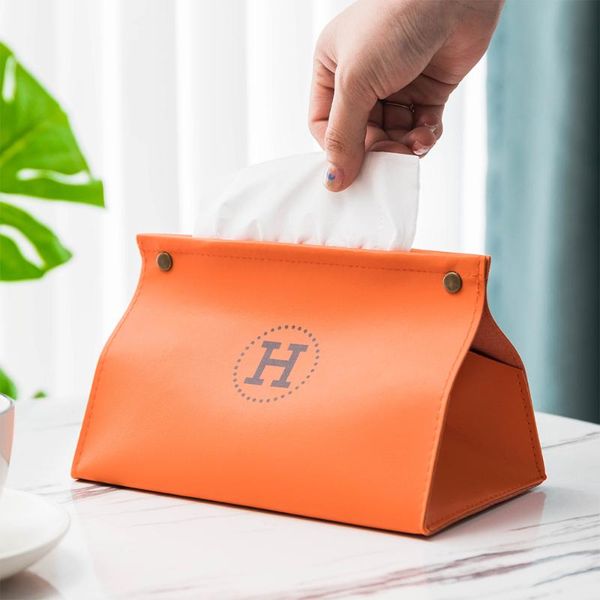 

tissue boxes & napkins modern pu leather box orange home decoration napkin holder table decor papers bag toilet pumping bedroom