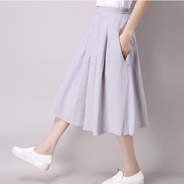 

skirts vintage summer female skirt linen solid color women's clothes, Black