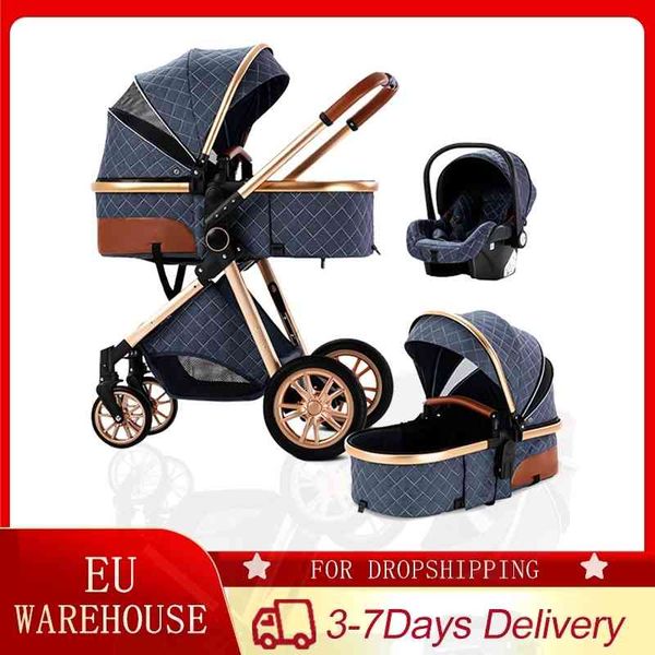 

3 in 1 baby stroller high landscape reclining carriage foldable bassinet puchair newborn new 2021