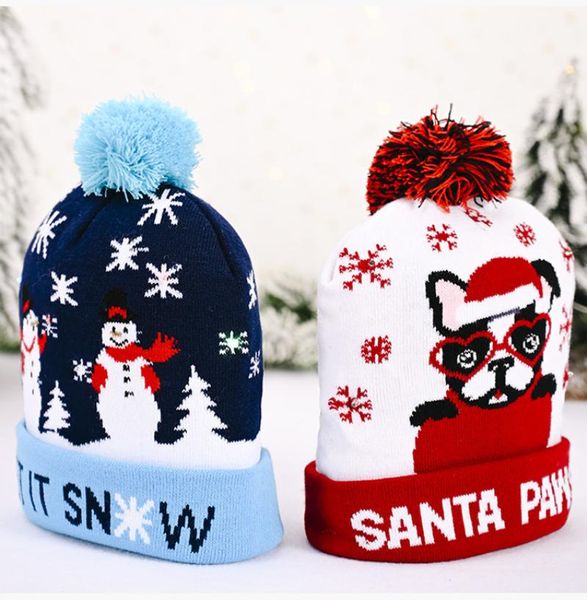 

party hats 2021 led christmas hat knitted wool cap santa light up kid for year