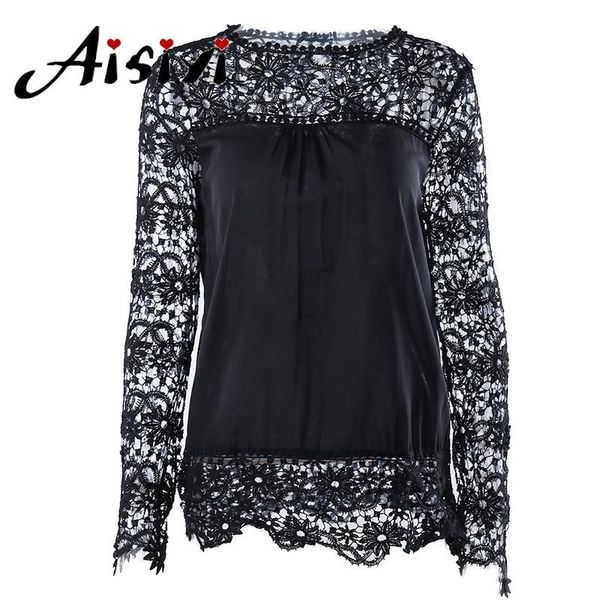 

women's blouses & shirts aisiyi xs-7xl plus size women and blouse summer lace casual long sleeves hollow out ladies white