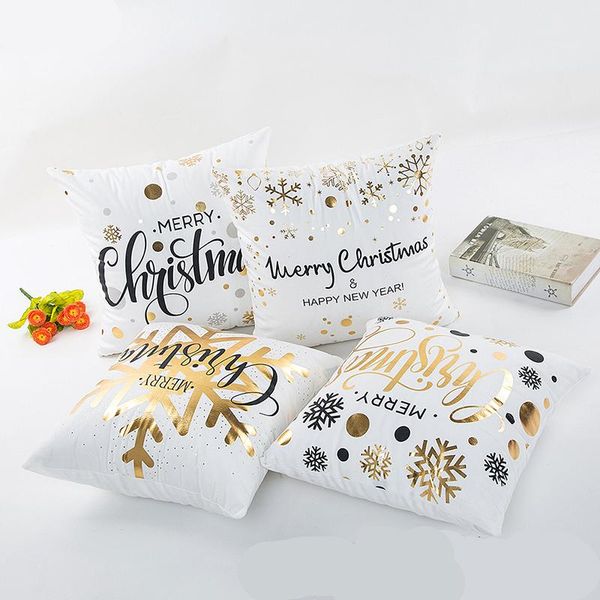 

pillow case 45x45cm christmas bronzing cushion cover gold printed white sofa decoration decorative pillowcase