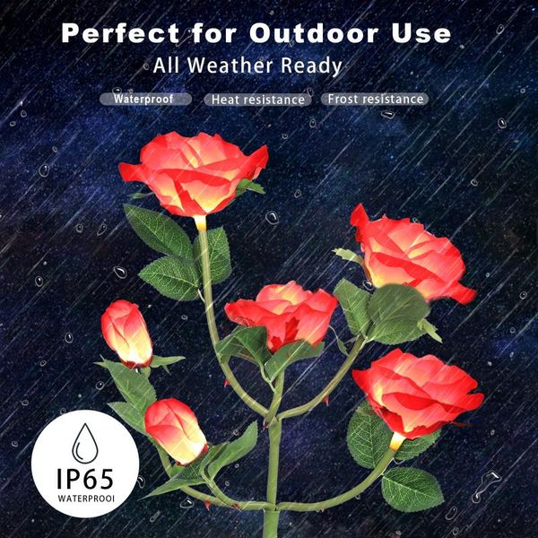 

solar lamps ip65 waterproof powered 6 led rose light outdoor garden yard lawn ground lamp festive party romantic decoration