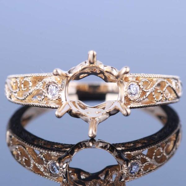 

cluster rings shruno solid 10k yellow gold vs/h natural diamond 7.5-8mm round semi mount engagement wedding ring women vintage fine jewelry, Golden;silver