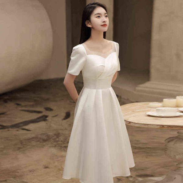 

luxury street style dresses french satin light wedding 2021 bride travel pography simple license registration small white, Black;pink