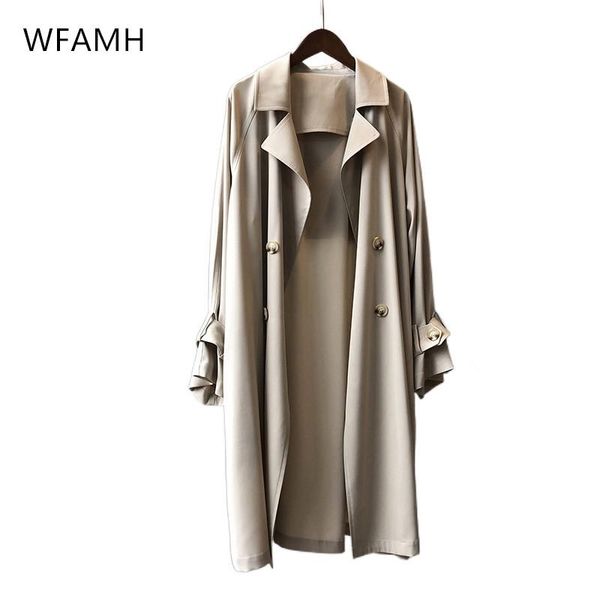 

women's trench coats 2021 spring fashion thin windbreaker long slim fit temperament loose solid color over-the-knee jacket polyester, Tan;black
