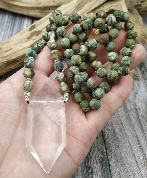 

pendant necklaces ya4032 natural quartz point kambaba jaspers beads handmade necklace, Silver