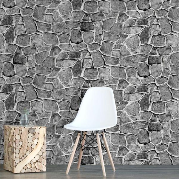 

wallpapers 3d pvc brick wallpaper rock dark grey wall stickers paper self-adhesive furniture kitchen living room bedroom decor 6m