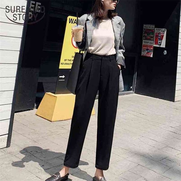 

high waist pants women casual harem autumn loose ankle-length trousers office lady clothing fashion female pantalon 10996 210421, Black;white