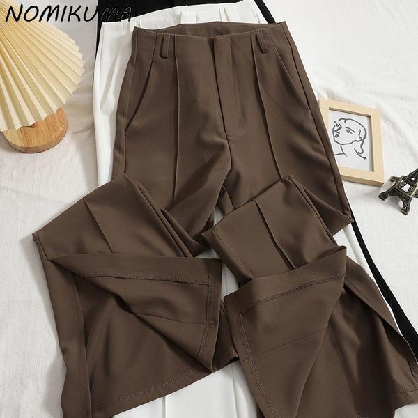 

women's pants & capris nomikuma autumn split flare high waisted elegant korean women trousers causal 2021 long mujer pantalones 6l254, Black;white