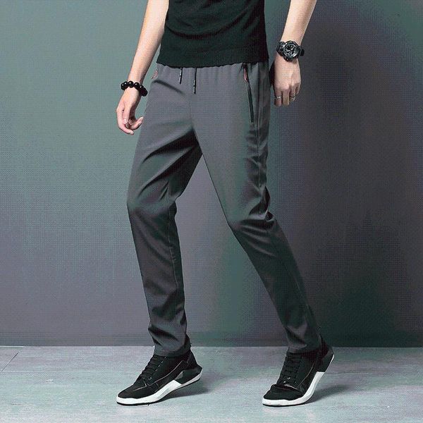 

men's pants 2021 korean boys' casual summer thin ice silk sports loose straight tube quick dry 9-point trousers students two, Black