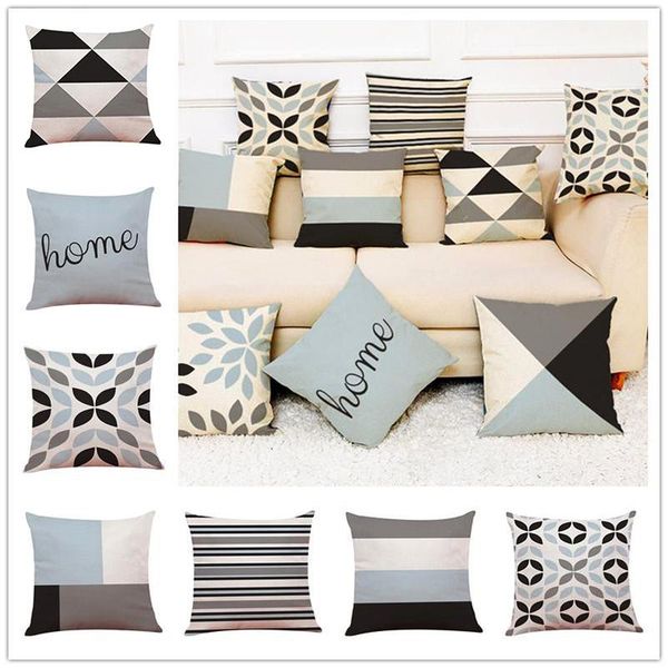 

pillow case 1pcs 45*45cm nordic style beige geometric cotton linen throw cushion cover car home sofa decorative pillowcase