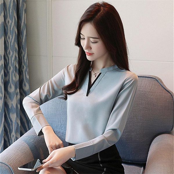 

women's blouses & shirts casual female brief long sleeve blouse korea spring v-neck chiffon women blusas shirt, White