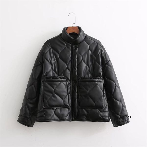 

women's jackets woman casual black loose argyle pu 2021 autumn female high street leater jacket ladies solid oversized zipper outwear, Black;brown