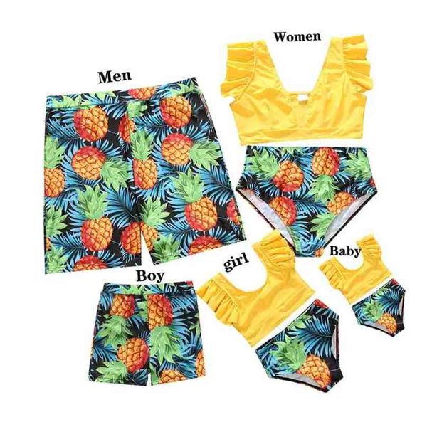 

family matching swimwear father son swim shorts mother daughter bikini suit mommy dad and me swimsuit clothes 210922, Blue